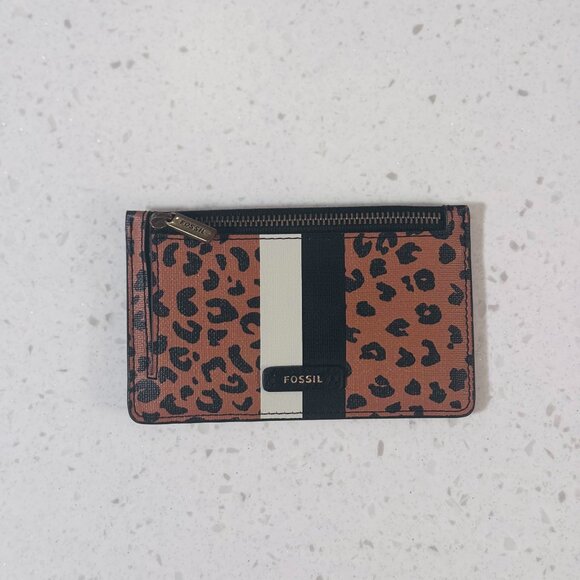 Fossil Logan Faux Leather Wallet Slim Zip Card Case with Keychain - Picture 2 of 4